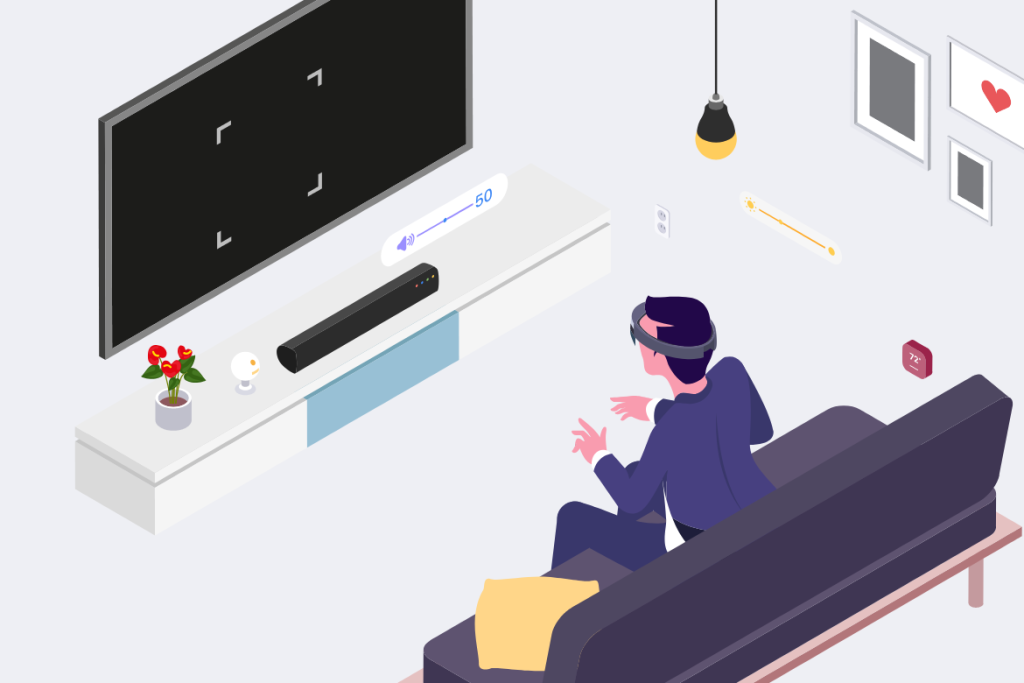 graphic illustration of a man using VR AR in his living room